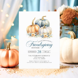 Friendsgiving Dinner Blue Orange Guld Pumpkins Inbjudningar