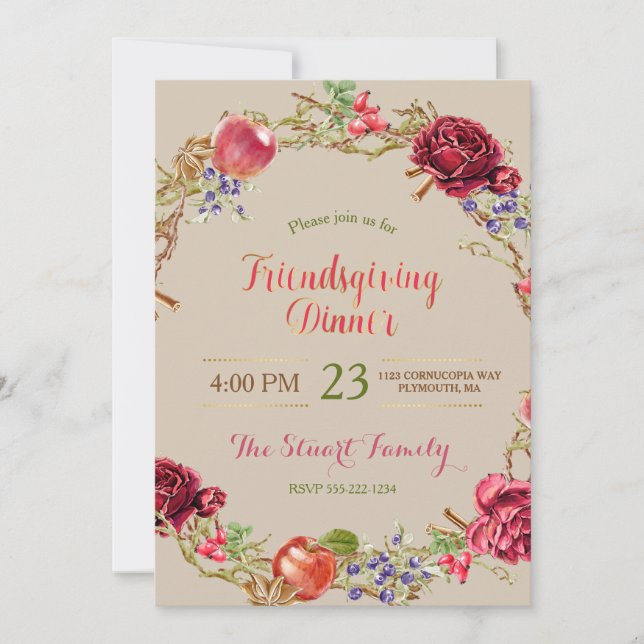 Friendsgiving Dinner Fall Apples Cinnamon Ro Inbjudningar (Framsida)