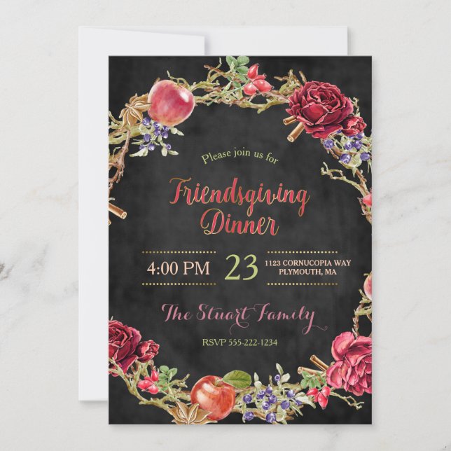 Friendsgiving Dinner Fall Apples Cinnamon Ro Inbjudningar (Framsida)