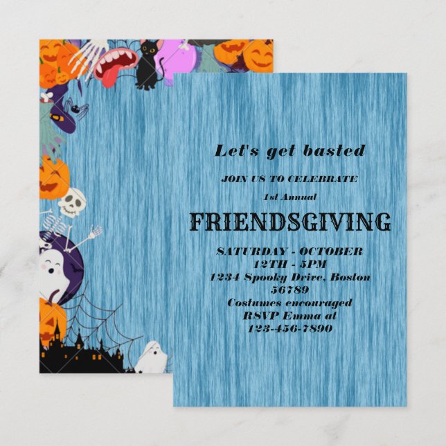 Friendsgiving Dinner Feast Blue Pumpkin Inbjudningar (Fram/baksida)