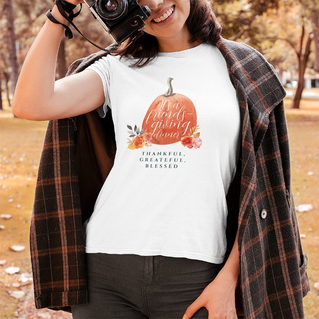 Friendsgiving Dinner Orange Pumpkin Autumn Floral  T Shirt (Skapare uppladdad)
