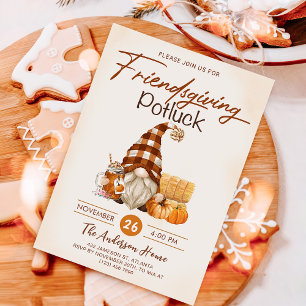 Friendsgiving Dinner Potluck Gnomes Fall Pumpkin Inbjudningar