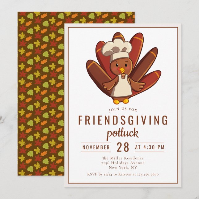 Friendsgiving Dinner Potluck Turkiet Chef Inbjudningar (Fram/baksida)