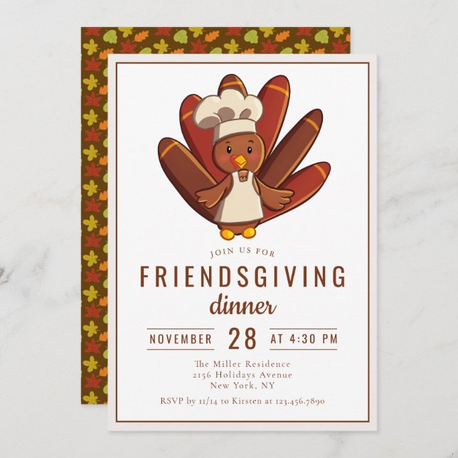 Friendsgiving Dinner Turkey Chef | THANKSGIVING Inbjudningar (Fram/baksida)