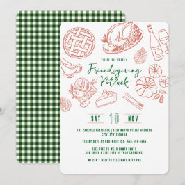 Friendsgiving Dinner Vintage Rustic Food Gingham Inbjudningar