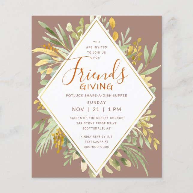 Friendsgiving Elegant Golden Autumn Greenery Flygblad (Framsidan)