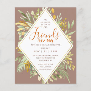 Friendsgiving Elegant Golden Autumn Greenery Flygblad