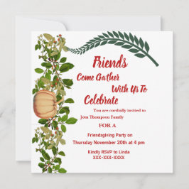 Friendsgiving Fall Autumn Grönt Löv Pumpkin Inv Inbjudningar