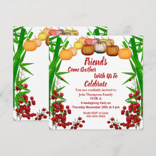 Friendsgiving Fall Autumn Pumpkin Berry Grönt Bush Inbjudningar
