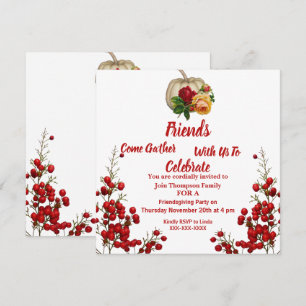 Friendsgiving Fall Autumn Pumpkin Ro Red Berry Inbjudningar
