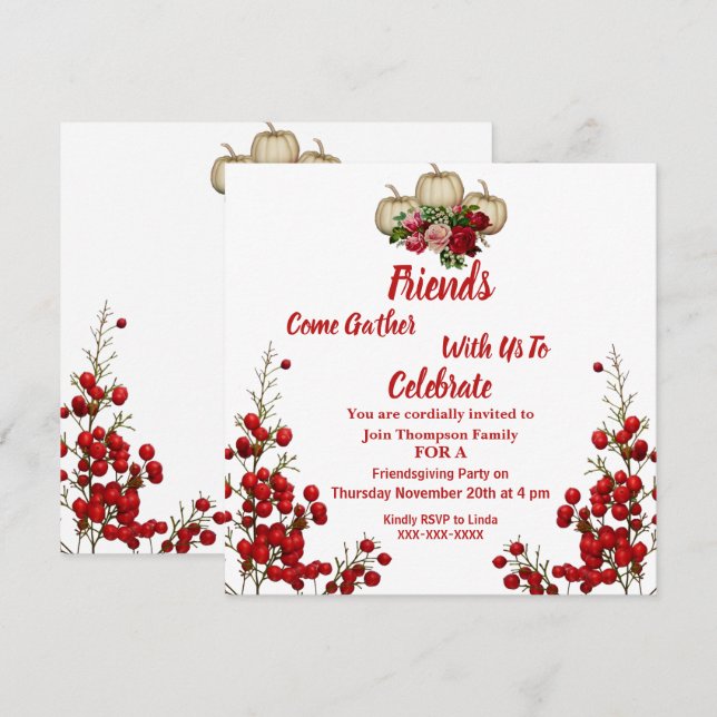 Friendsgiving Fall Autumn Pumpkins Ro Berries Inbjudningar (Fram/baksida)