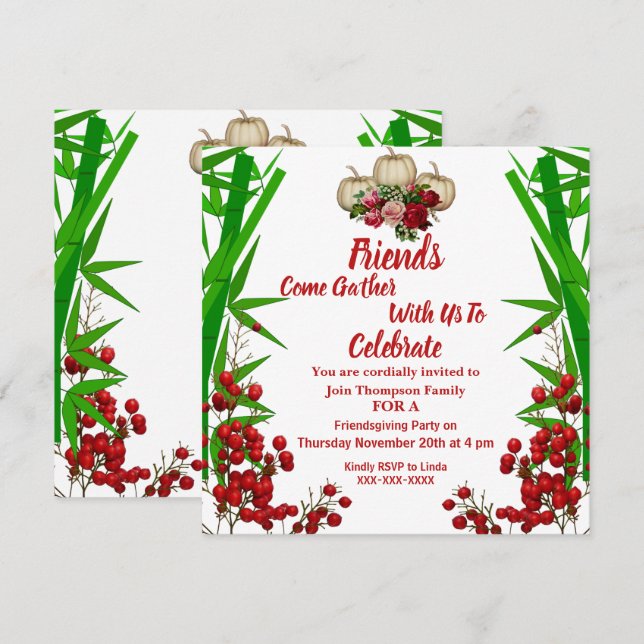 Friendsgiving Fall Autumn Pumpkins Ro Berry Bush Inbjudningar (Fram/baksida)