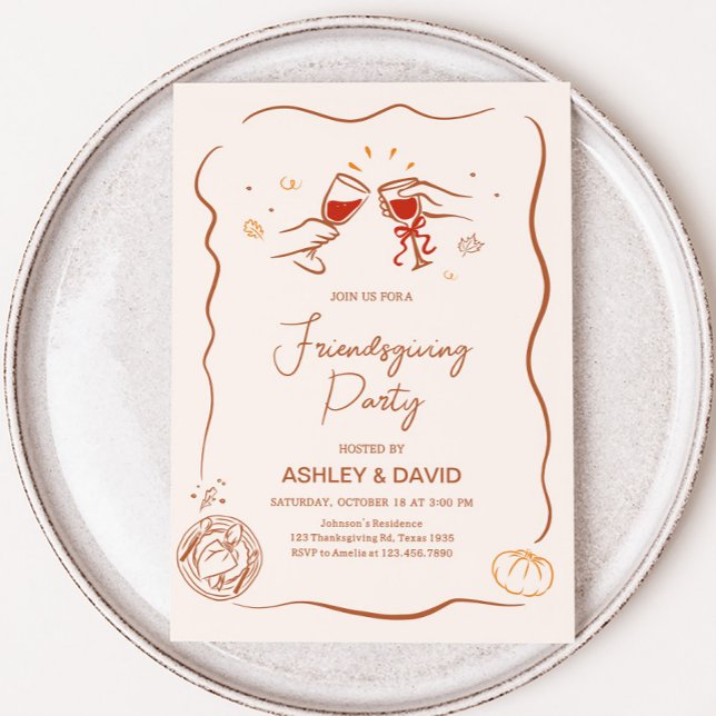 Friendsgiving Fall Thanksgiving Party Inbjudningar (Hand Drawn Friendsgiving Fall Thanksgiving Party Invitation)