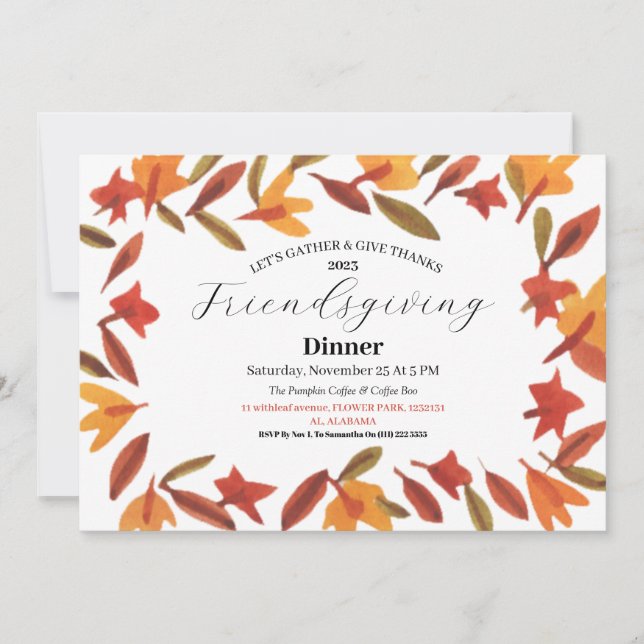 Friendsgiving Fest Thanksgiving Middag Höst  Inbjudningar (Framsida)