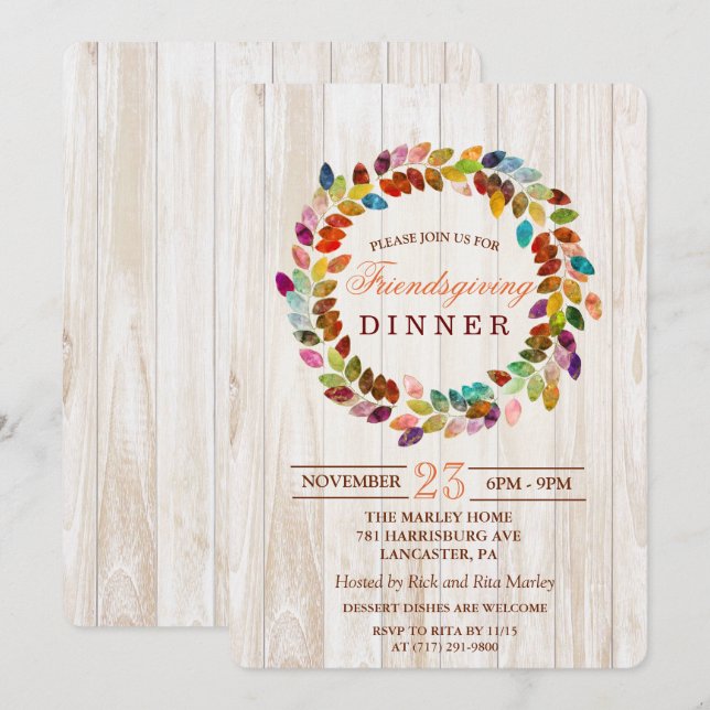 Friendsgiving Holiday Glitterkrans Inbjudan (Fram/baksida)