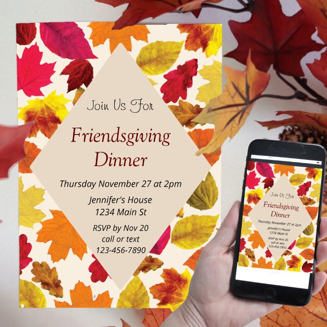 Friendsgiving Höst färger Löven Party Inbjudningar (Skapare uppladdad)