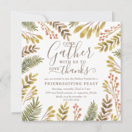 Friendsgiving Hösten Greenery Watercolor Wandeans Inbjudningar