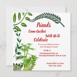 Friendsgiving hösthöstens Grönt Foliage Watercolor Inbjudningar