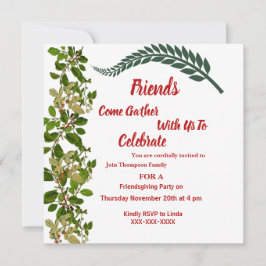 Friendsgiving hösthöstens Grönt Löv vattenfärg Inbjudningar