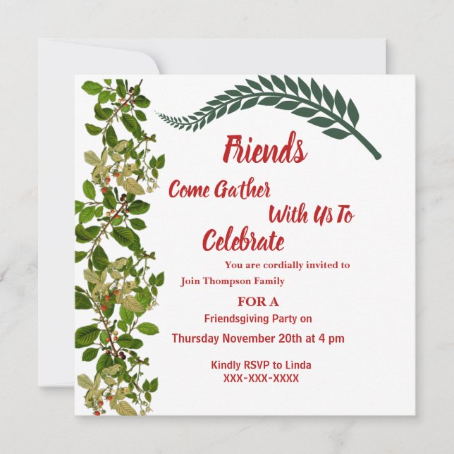 Friendsgiving hösthöstens Grönt Löv vattenfärg Inbjudningar (Framsida)