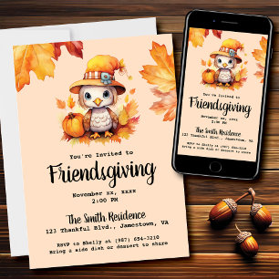 Friendsgiving lilla Turkiet Pumpkin Watercolor Inbjudningar