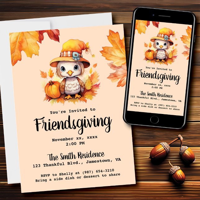 Friendsgiving lilla Turkiet Pumpkin Watercolor Inbjudningar (Skapare uppladdad)