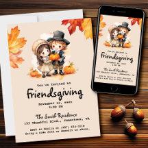 Friendsgiving Little Pilgrims Fall Watercolor