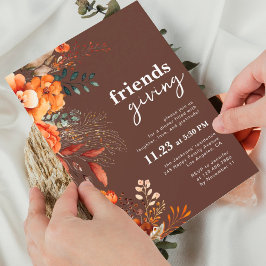 Friendsgiving middag blommigt brun inbjudningar