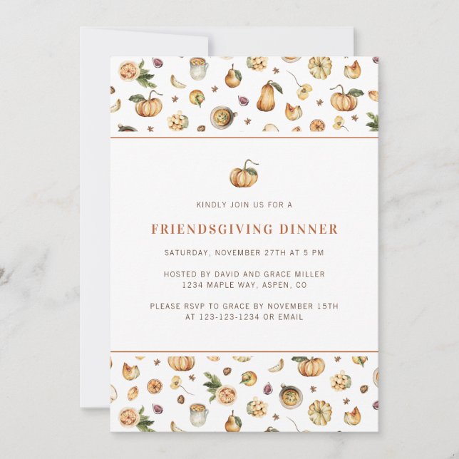 Friendsgiving Middag Höst Pumpa Thanksgiving Inbjudningar (Framsida)