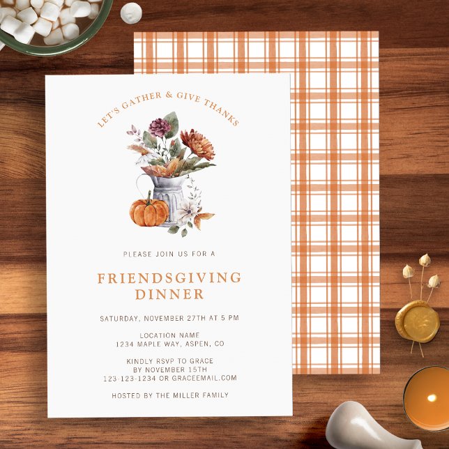 Friendsgiving-middag Inbjudningar (Chic and stylish Orange White Floral Friendsgiving Dinner invitation by Painted Paperie
)