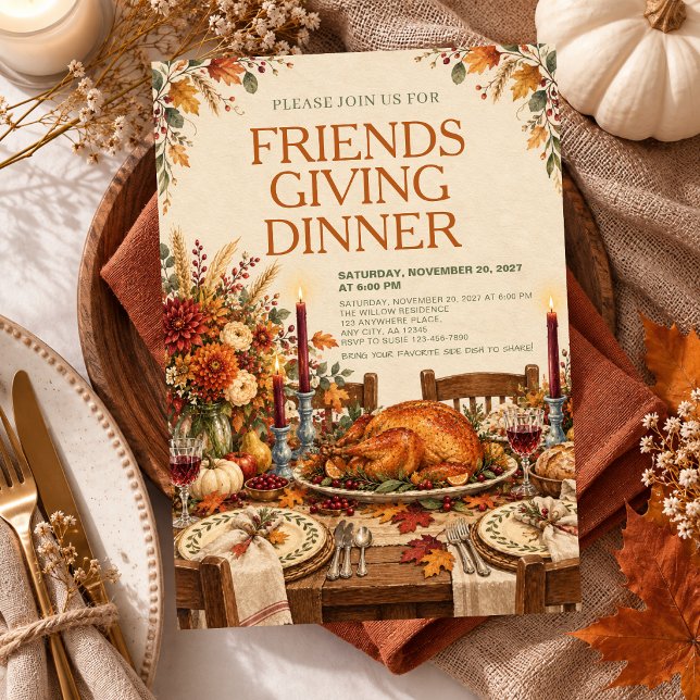 Friendsgiving Middag Thanksgiving Potluck Fest Inbjudningar (Skapare uppladdad)