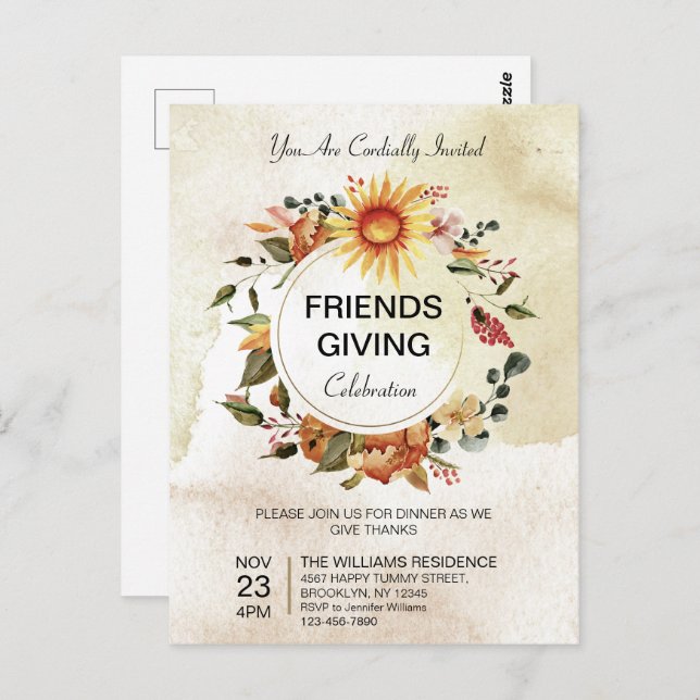 Friendsgiving Middag Thanksgiving Solros hösten Vykort (Fram/baksida)