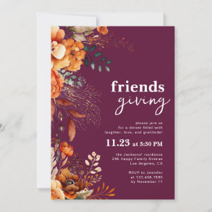 Friendsgiving middagsklassisk burgunderblommig inbjudningar