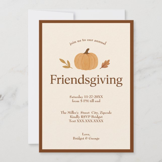 Friendsgiving minimal Pumpkin Löv (Framsida)