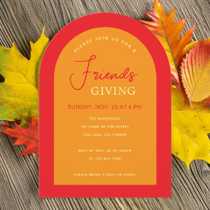 Friendsgiving Modern Valv Höstfärger Orange Röd Inbjudningar