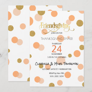 Friendsgiving Orange & Guld Prickar Modern Inbjudningar