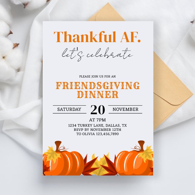 Friendsgiving Party Thankful AF höst Inbjudningar (Skapare uppladdad)