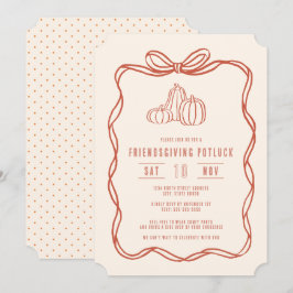 Friendsgiving Potluck Dinner Coquette Bow Pumpkins Inbjudningar