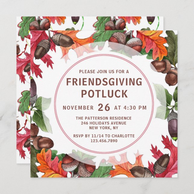 Friendsgiving Potluck Dinner Watercolor Blommigt Inbjudningar (Fram/baksida)