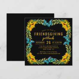 Friendsgiving Potluck Dinner Watercolor Sunblommor Inbjudningar