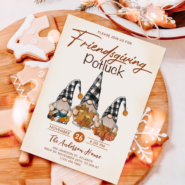 Friendsgiving Potluck Gnomes Autumn Pumpkin Inbjudningar (Skapare uppladdad)
