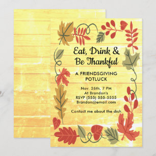 Friendsgiving Potluck Gult Wood Design Inbjudan