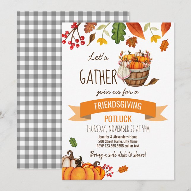 Friendsgiving Potluck-inbjudan Inbjudningar (Fram/baksida)