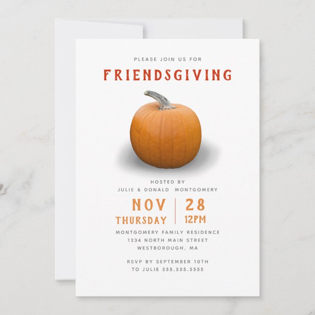 Friendsgiving Pumpkin Modern Inbjudningar (Framsida)