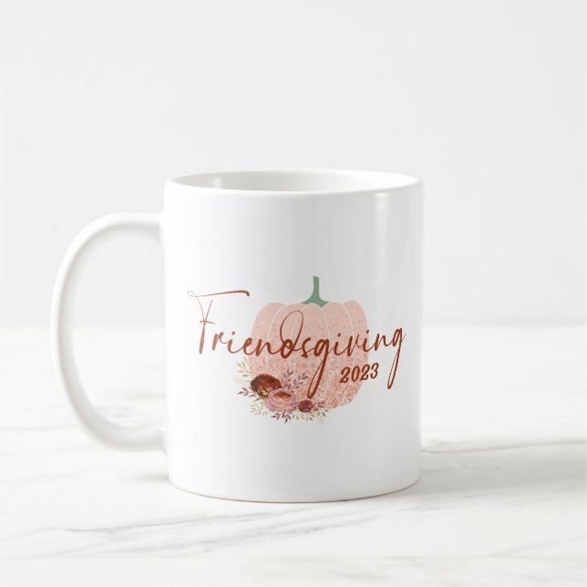 Friendsgiving Ro Guld Glitter Pumpkin Kaffemugg (Vänster)