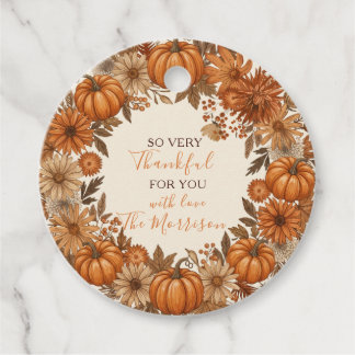 Friendsgiving Rund Förmånsetikett Pumpakrans Gåvor Etiketter