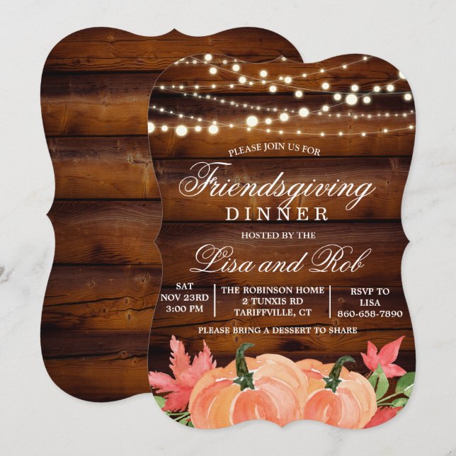 Friendsgiving Rustic Fall Pumpkin-inbjudan Inbjudningar (Fram/baksida)