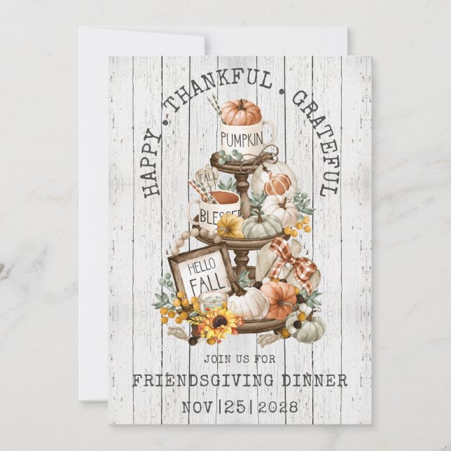 Friendsgiving Rustic Pumpkins Wood Autumn Inbjudningar (Framsida)