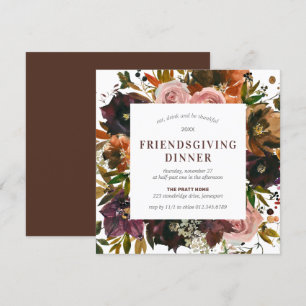 Friendsgiving Rustic Red-Blommigten på middagen Inbjudningar