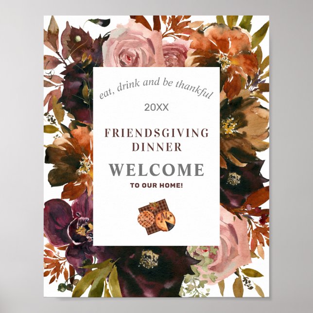 Friendsgiving Rustic Red Flora Poster (Framsidan)